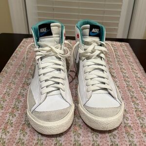 Nike Blazer High-Top Sneakers in White and Blue